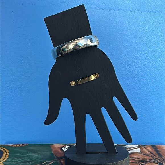 Elegant Goldtone Faux Diamond Hinged Bracelet – Women's Costume Jewelry - Picture 2 of 4